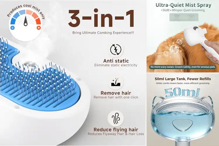 Detailed view of Best Cat Deshedding Brush with Steam for Cats and Dogs
