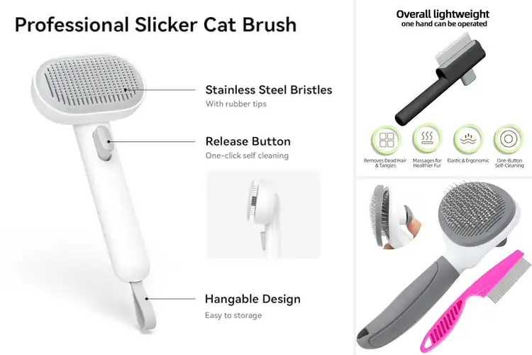 Detailed view of Best Cat Grooming Brush with Release Button