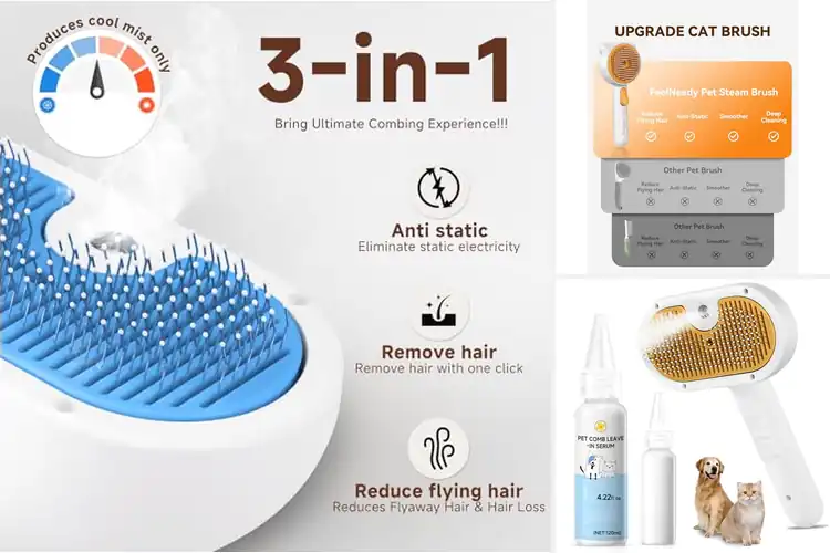 Detailed view of Best Dog And Cat Deshedding Steam Brush