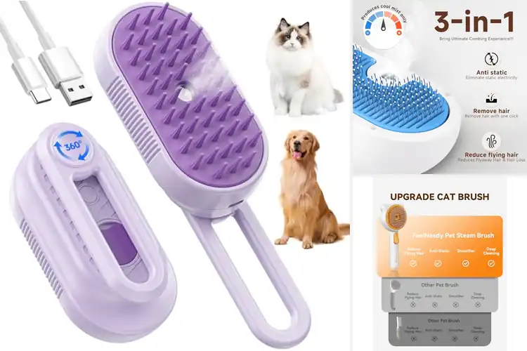 Detailed view of Best Ivyqx Brand Cat Brush Steam: 4-in-1 Shedding Solution
